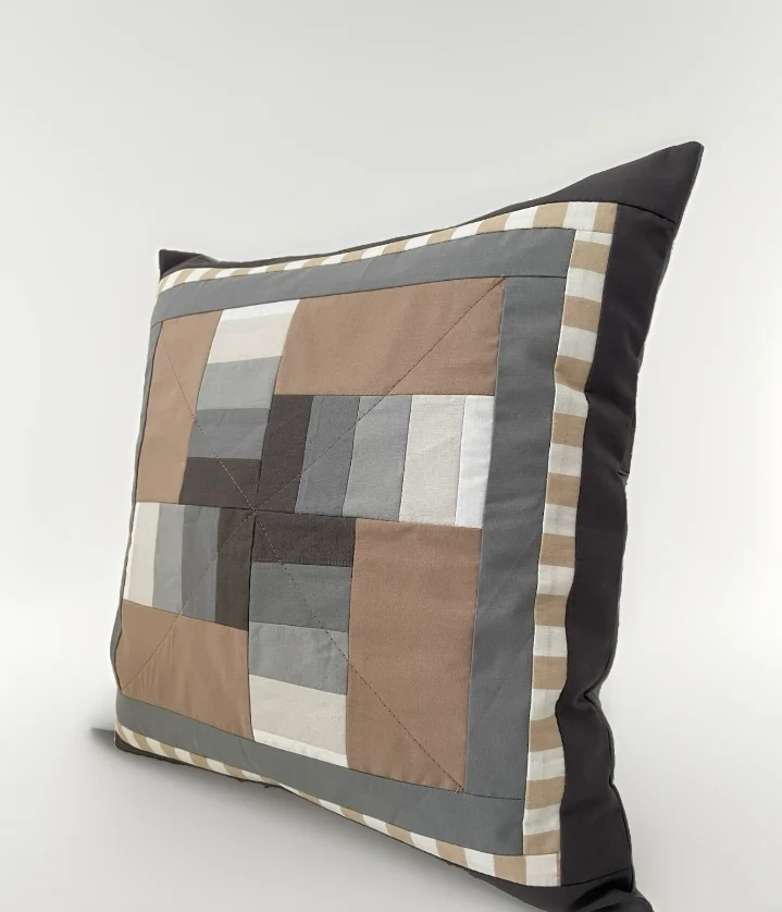 Patchwork Kissenhülle, Landhausstil Kissenbezug, grau/beige 40x40cm
