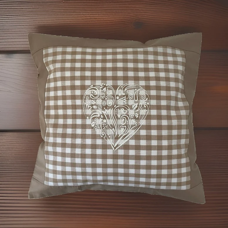 Landhausstil Kissenhülle, Kissenbezug, beige/weiß kariertes Dekokissen