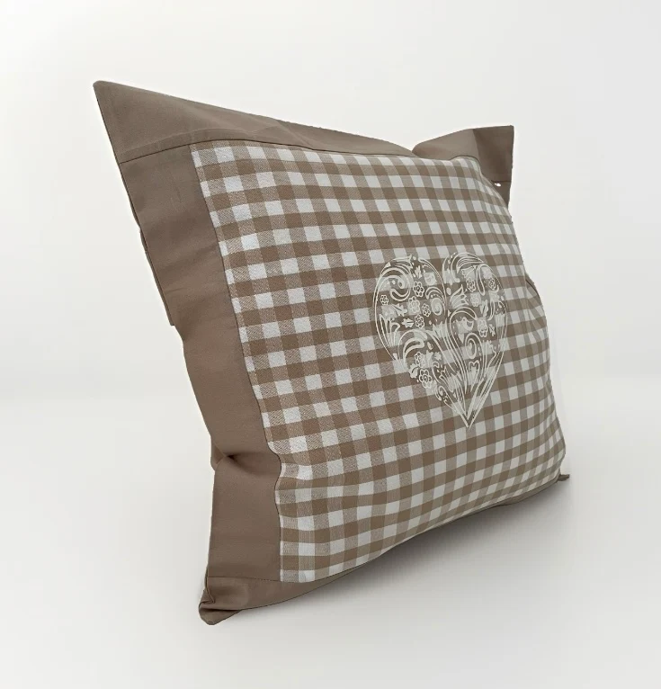Landhausstil Kissenhülle, Kissenbezug, beige/weiß kariertes Dekokissen