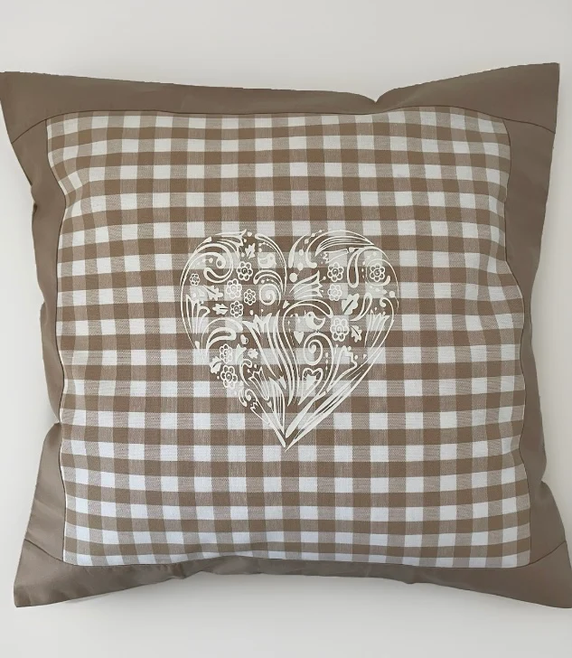Landhausstil Kissenhülle, Kissenbezug, beige/weiß kariertes Dekokissen