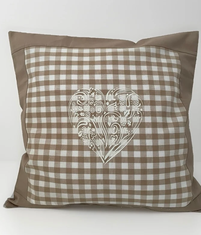 Landhausstil Kissenhülle, Kissenbezug, beige/weiß kariertes Dekokissen