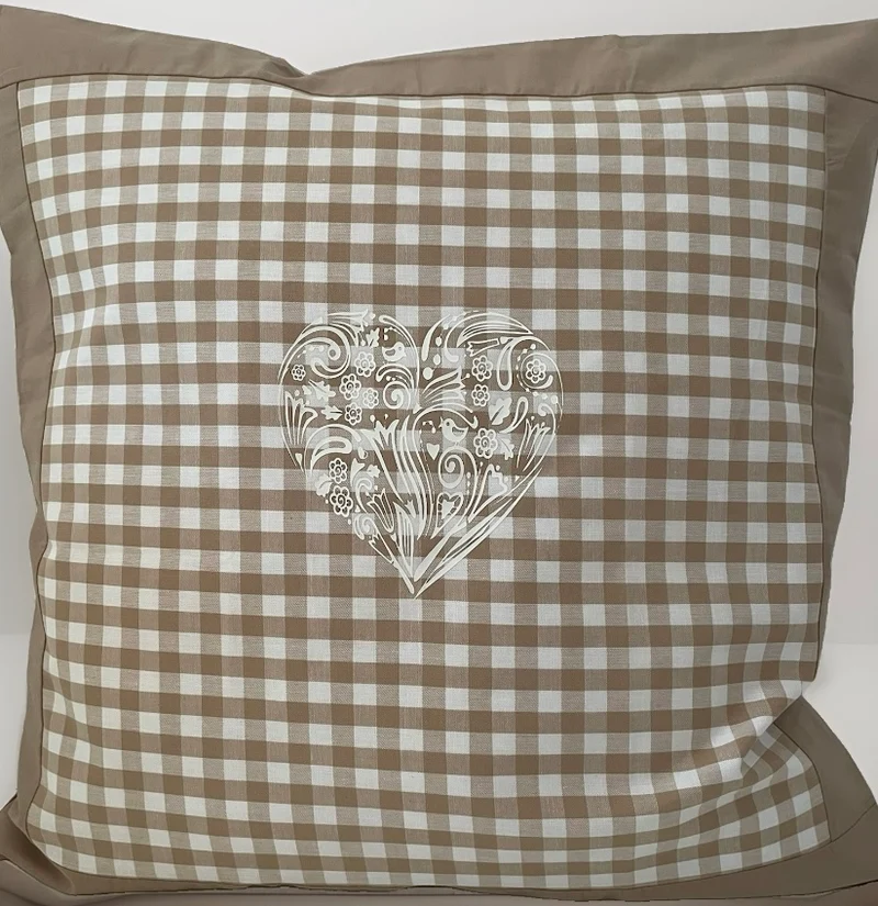 Landhausstil Kissenhülle, Kissenbezug, beige/weiß kariertes Dekokissen