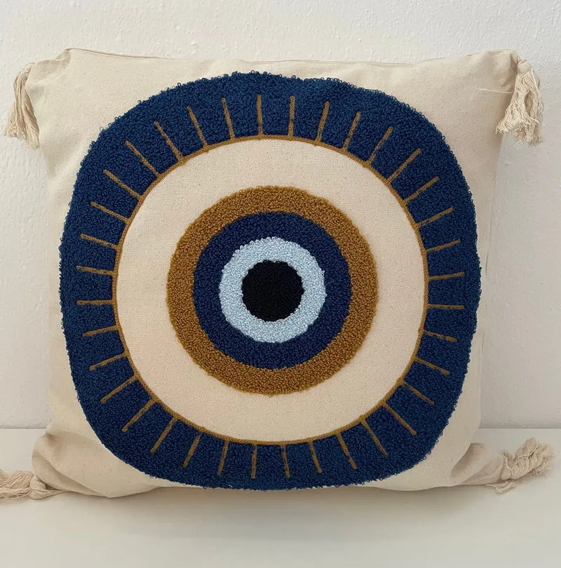 Landhausstil Kissenhülle * Kissenbezug * Dekokissen * Nazar Auge* blau/beige 45x45cm