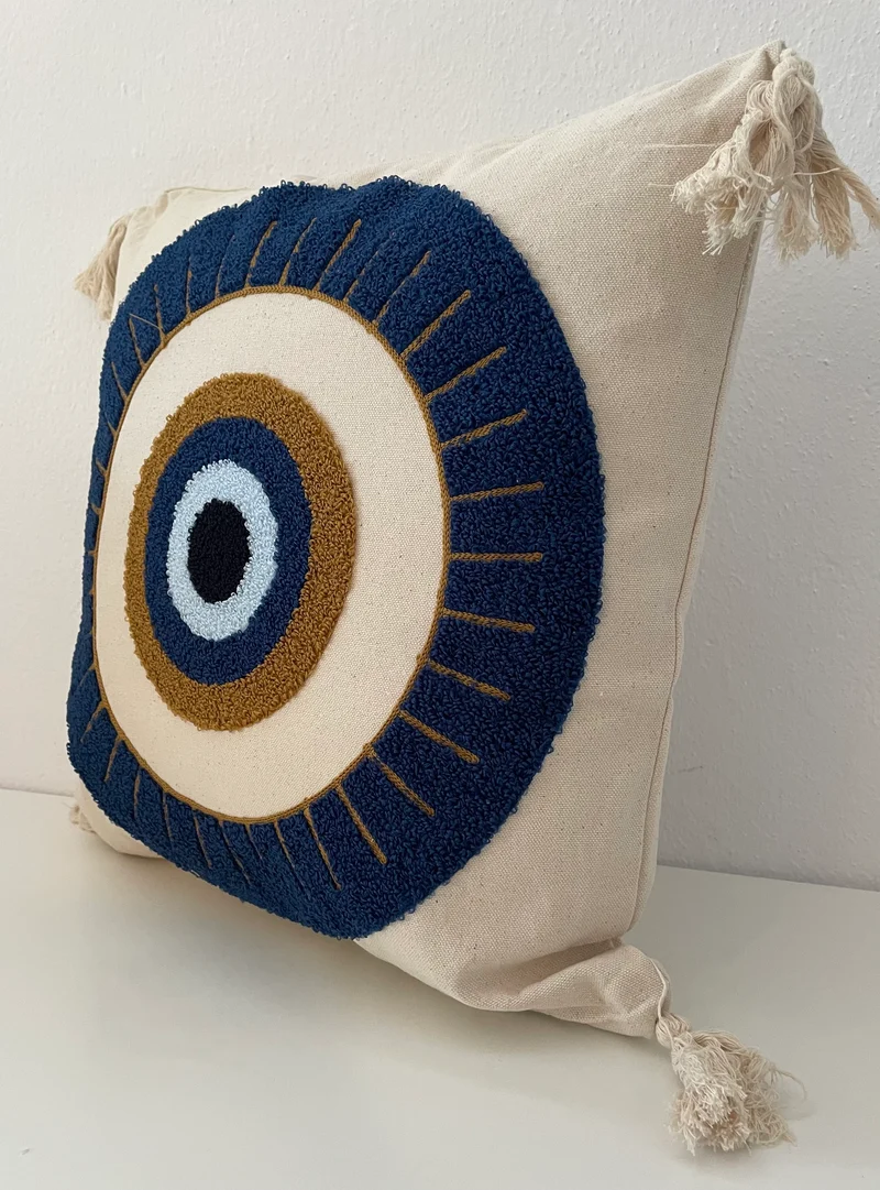 Landhausstil Kissenhülle * Kissenbezug * Dekokissen * Nazar Auge* blau/beige 45x45cm