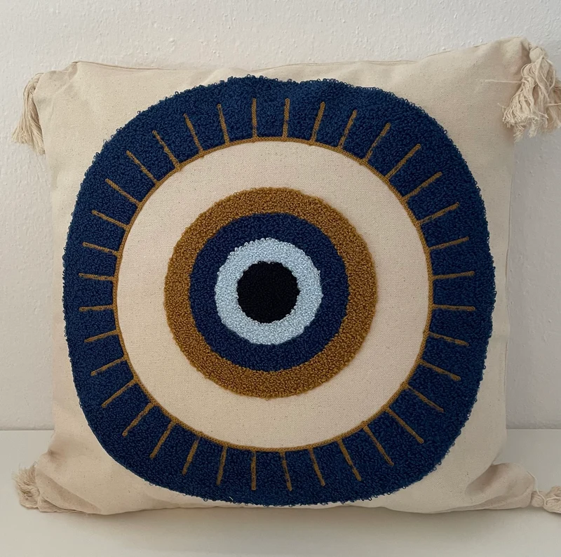 Landhausstil Kissenhülle * Kissenbezug * Dekokissen * Nazar Auge* blau/beige 45x45cm
