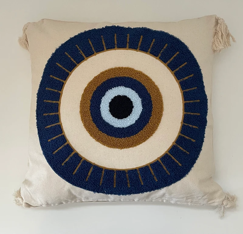 Landhausstil Kissenhülle * Kissenbezug * Dekokissen * Nazar Auge* blau/beige 45x45cm