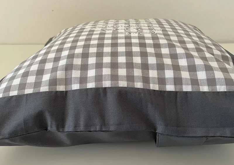 Landhausstil Kissenhülle, Kissenbezug, grau /weiß kariertes Dekokissen