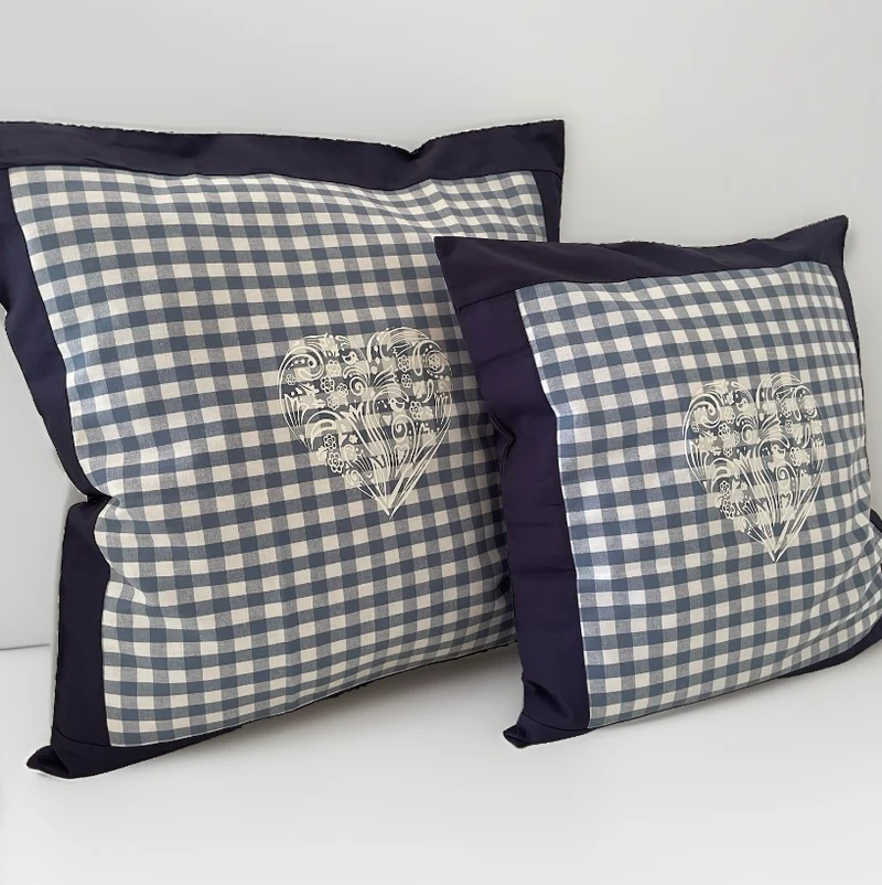 Landhausstil Kissenhülle, Kissenbezug, blau/weiß kariertes Dekokissen