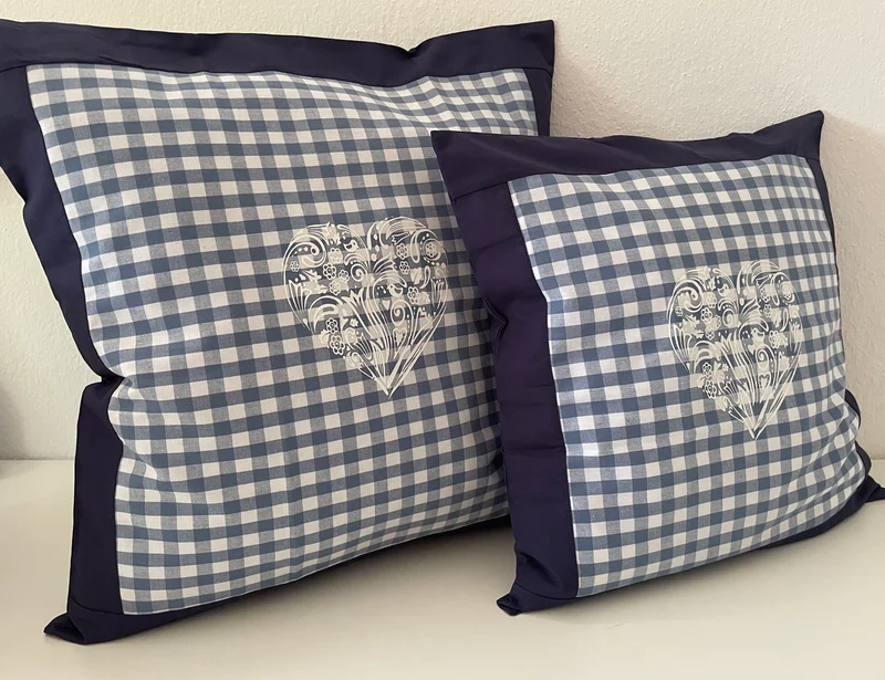 Landhausstil Kissenhülle, Kissenbezug, blau/weiß kariertes Dekokissen