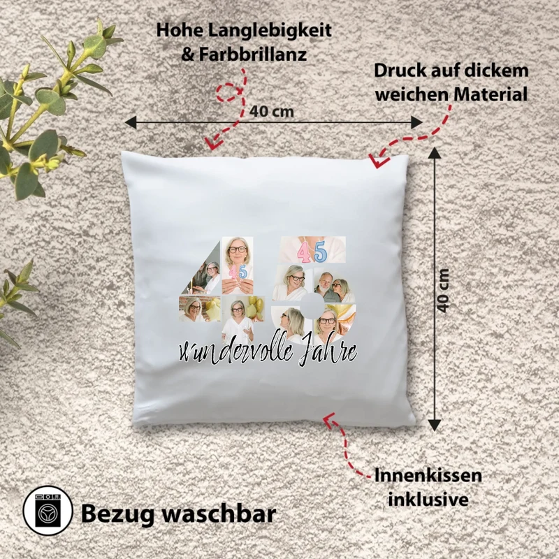 Personalisiertes Foto-Kissen zum 45. Geburtstag - Fotogeschenk