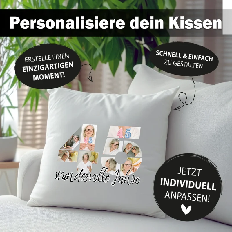 Personalisiertes Foto-Kissen zum 45. Geburtstag - Fotogeschenk