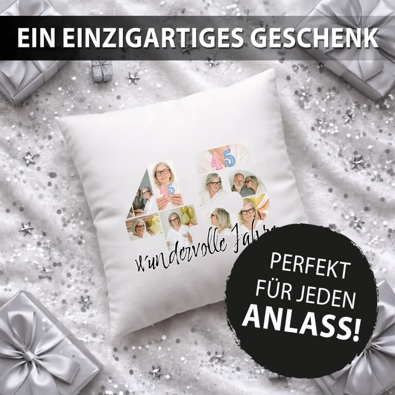 Personalisiertes Foto-Kissen zum 45. Geburtstag - Fotogeschenk