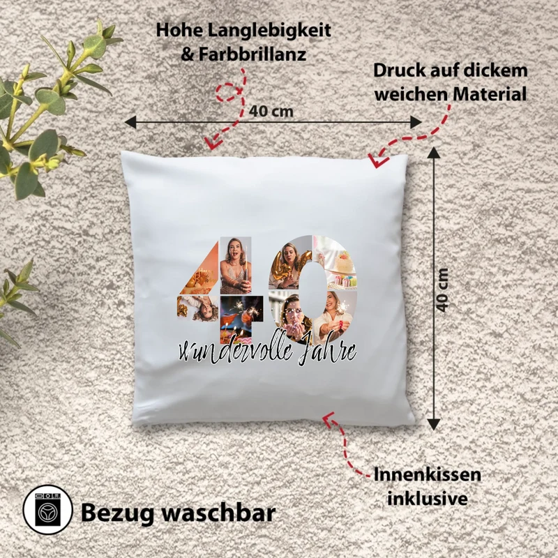 Personalisiertes Foto-Kissen zum 40. Geburtstag - Fotogeschenk