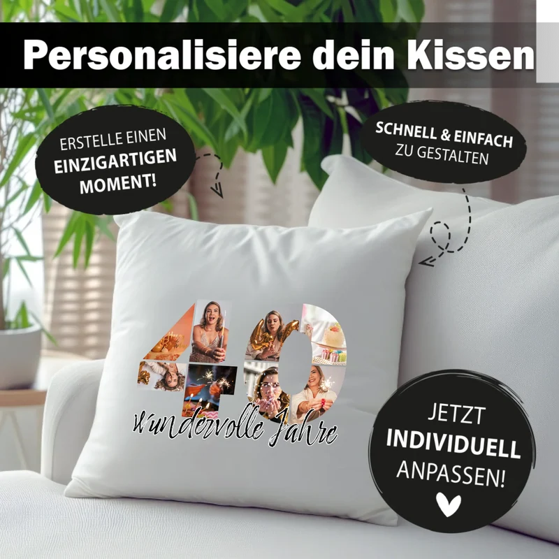 Personalisiertes Foto-Kissen zum 40. Geburtstag - Fotogeschenk