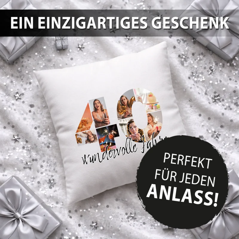 Personalisiertes Foto-Kissen zum 40. Geburtstag - Fotogeschenk