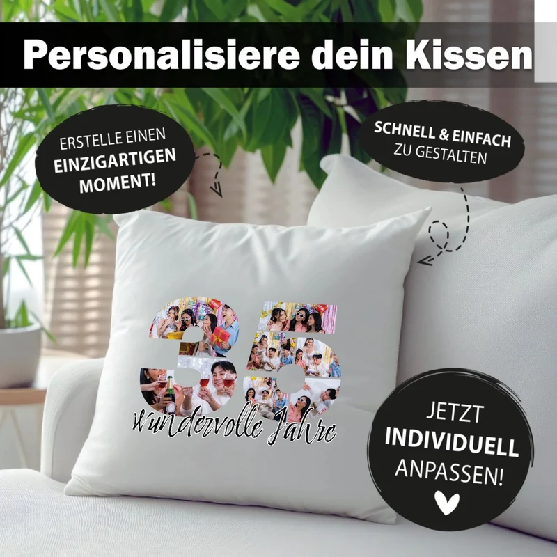 Personalisiertes Foto-Kissen zum 35. Geburtstag - Fotogeschenk