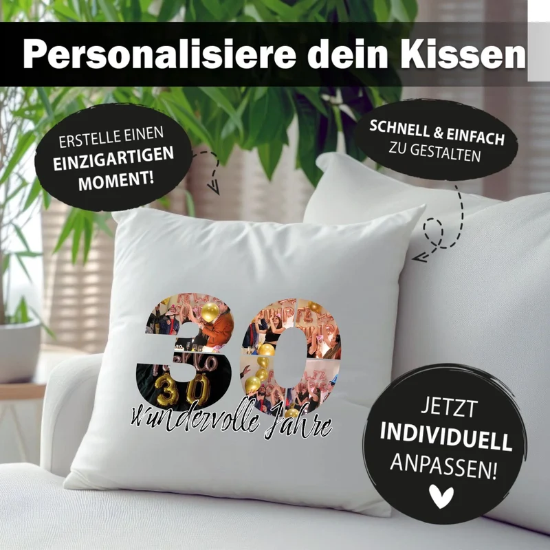 Personalisiertes Foto-Kissen zum 30. Geburtstag - Fotogeschenk
