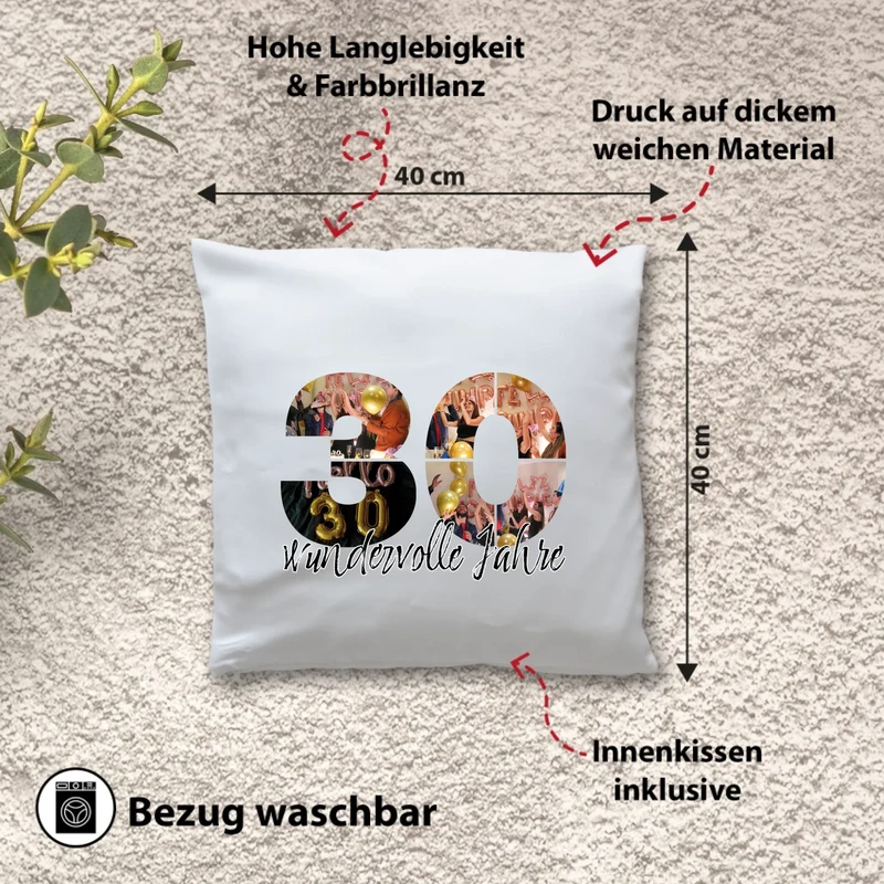 Personalisiertes Foto-Kissen zum 30. Geburtstag - Fotogeschenk