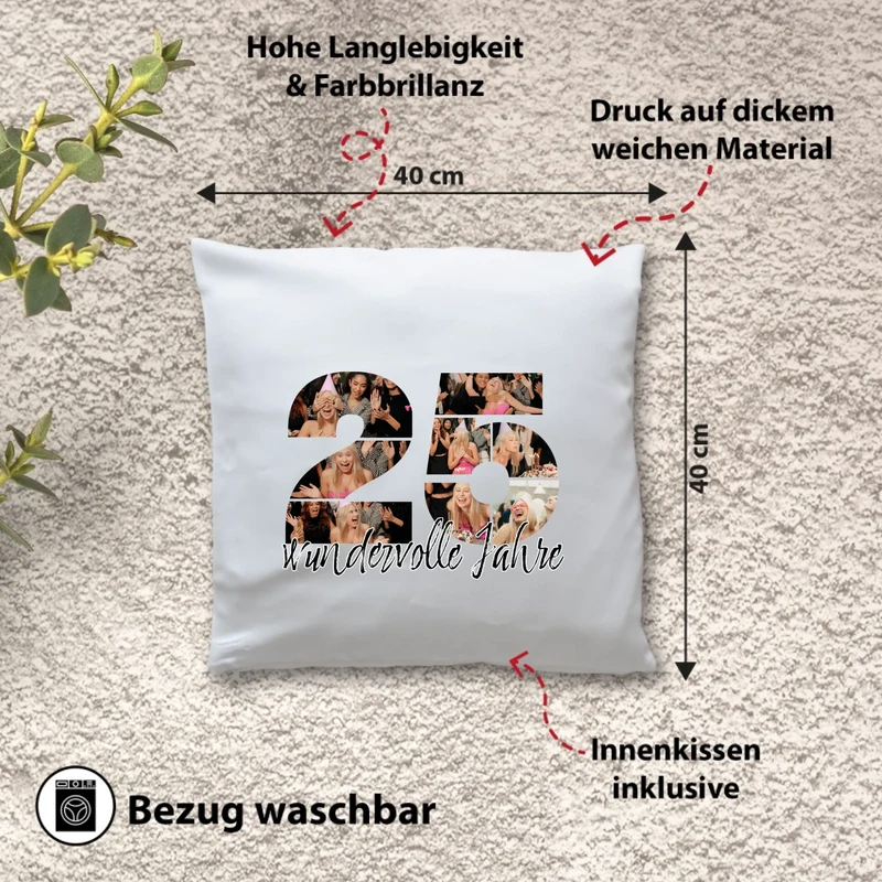 Personalisiertes Foto-Kissen zum 25. Geburtstag - Fotogeschenk