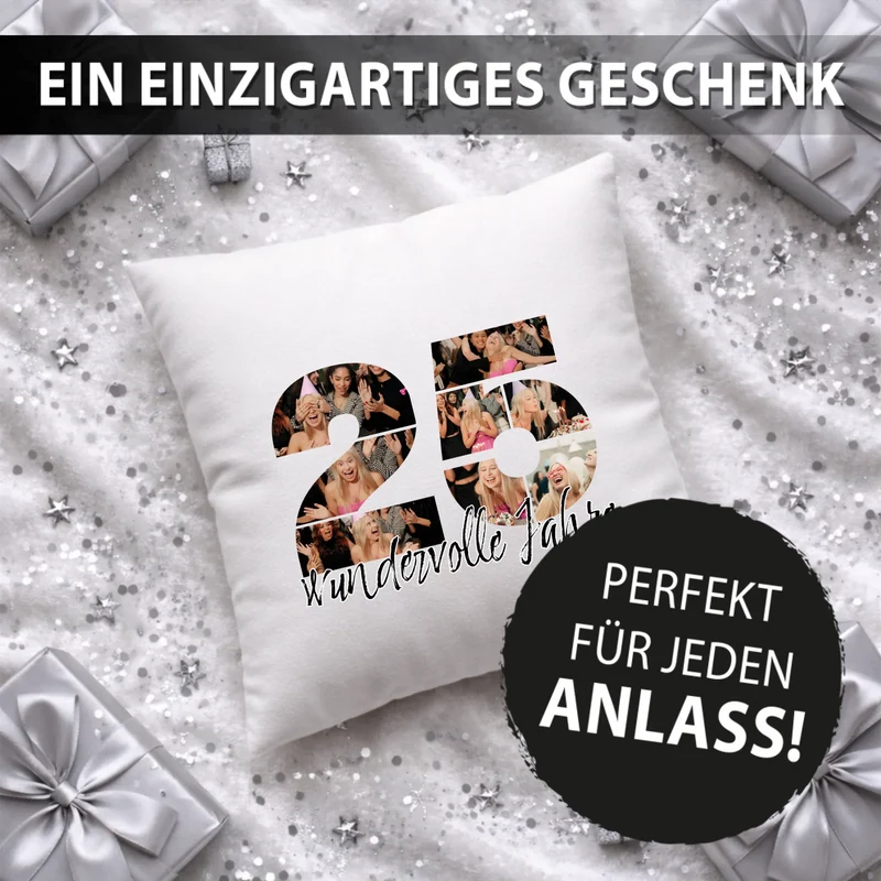 Personalisiertes Foto-Kissen zum 25. Geburtstag - Fotogeschenk