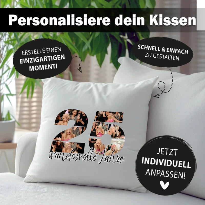 Personalisiertes Foto-Kissen zum 25. Geburtstag - Fotogeschenk