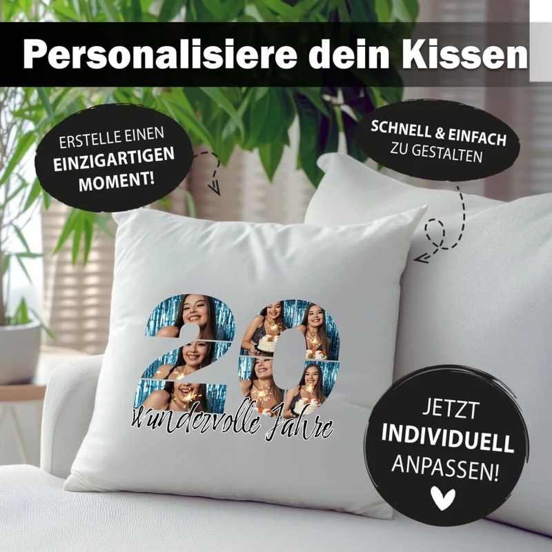 Personalisiertes Foto-Kissen zum 20. Geburtstag - Fotogeschenk