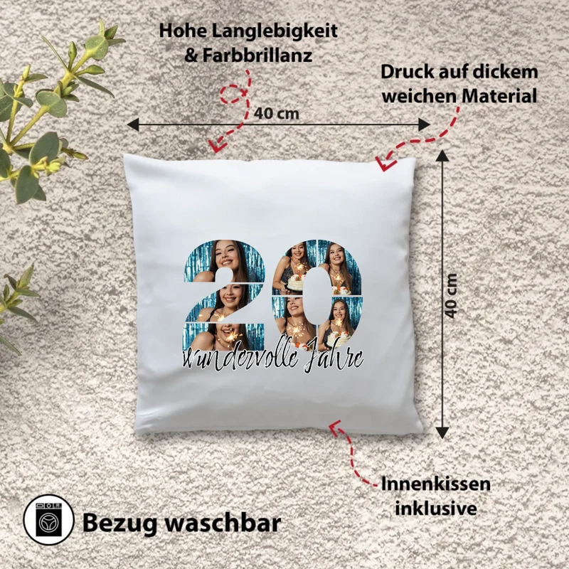 Personalisiertes Foto-Kissen zum 20. Geburtstag - Fotogeschenk