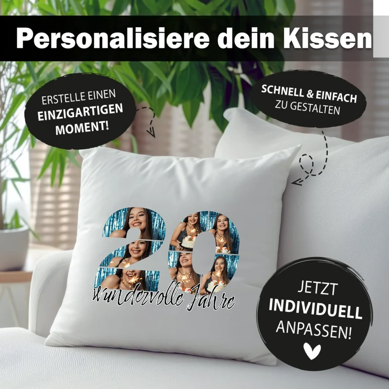Personalisiertes Foto-Kissen zum 20. Geburtstag - Fotogeschenk