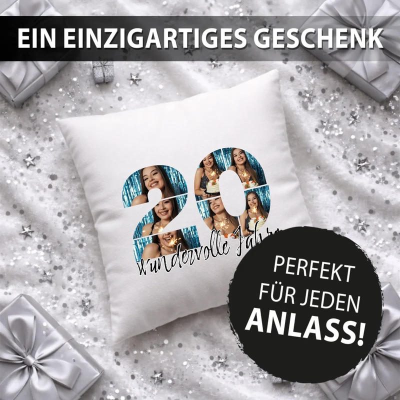 Personalisiertes Foto-Kissen zum 20. Geburtstag - Fotogeschenk