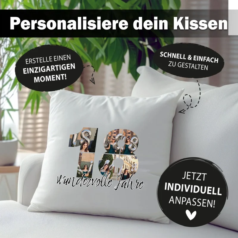 Personalisiertes Foto-Kissen zum 18. Geburtstag - Fotogeschenk