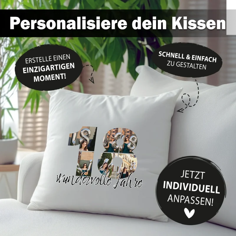 Personalisiertes Foto-Kissen zum 18. Geburtstag - Fotogeschenk