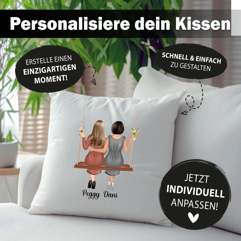 Personalisiertes BFF Kissen - Beste Freundinnen, Schwestern auf Schaukel