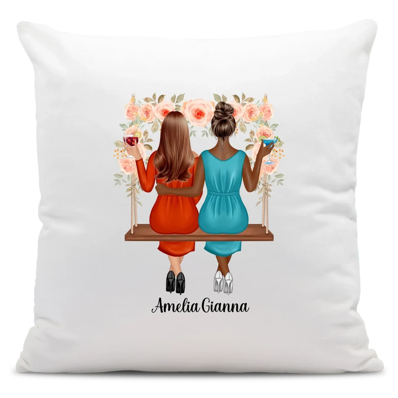 Personalisiertes BFF Kissen - Beste Freundinnen, Schwestern auf Schaukel