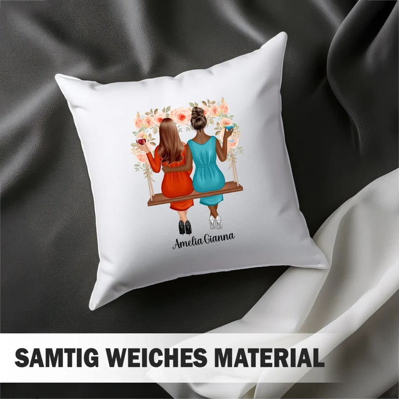 Personalisiertes BFF Kissen - Beste Freundinnen, Schwestern auf Schaukel