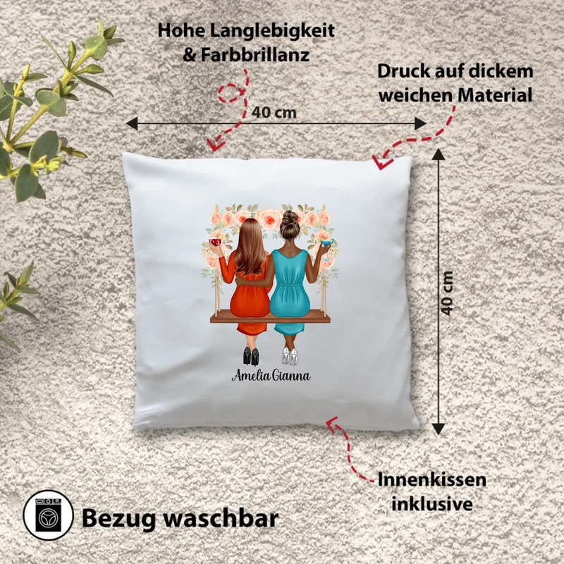 Personalisiertes BFF Kissen - Beste Freundinnen, Schwestern auf Schaukel