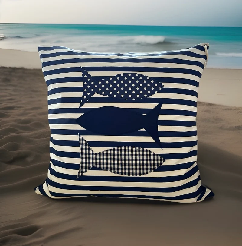 Maritime Kissenhülle, Landhausstil Kissenbezug * Fische *blau/weiß