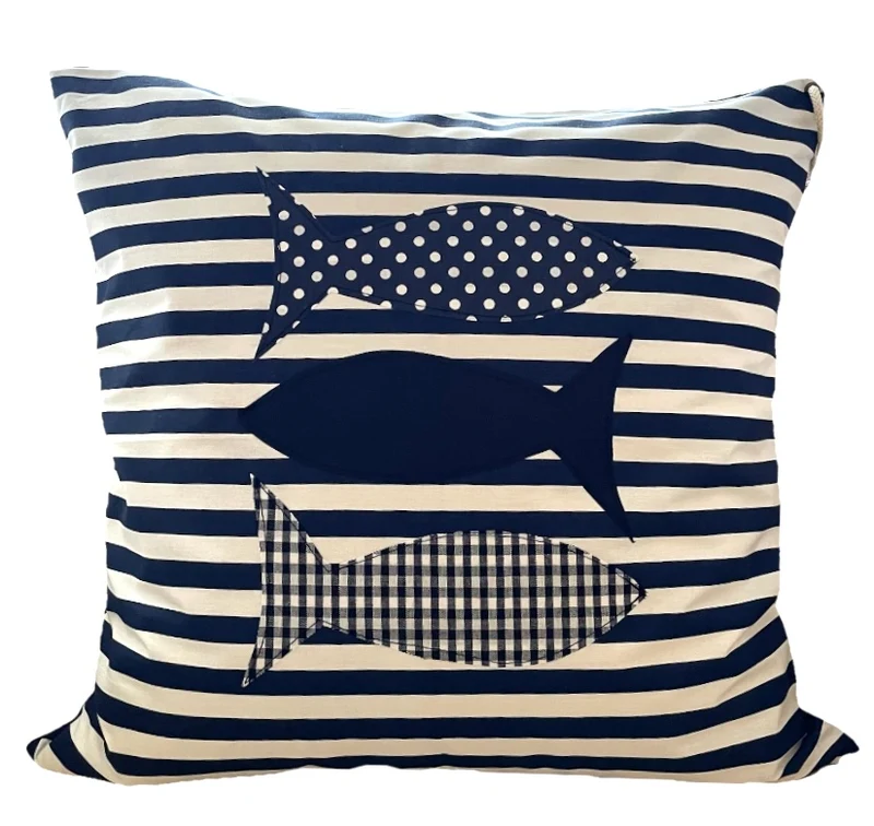 Maritime Kissenhülle, Landhausstil Kissenbezug * Fische *blau/weiß