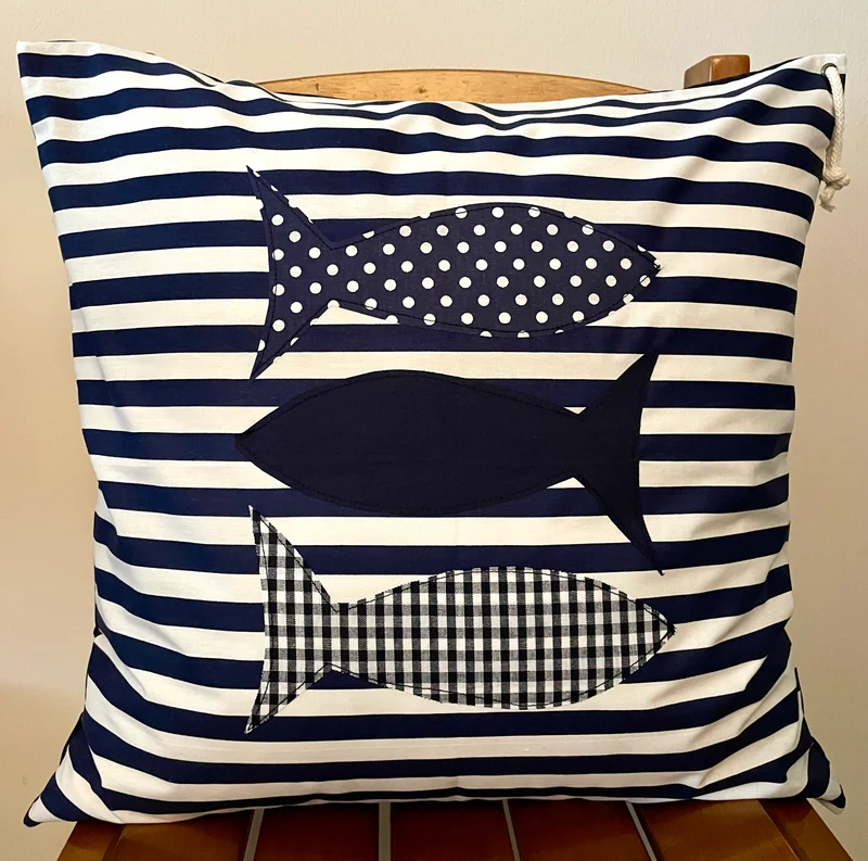 Maritime Kissenhülle, Landhausstil Kissenbezug * Fische *blau/weiß