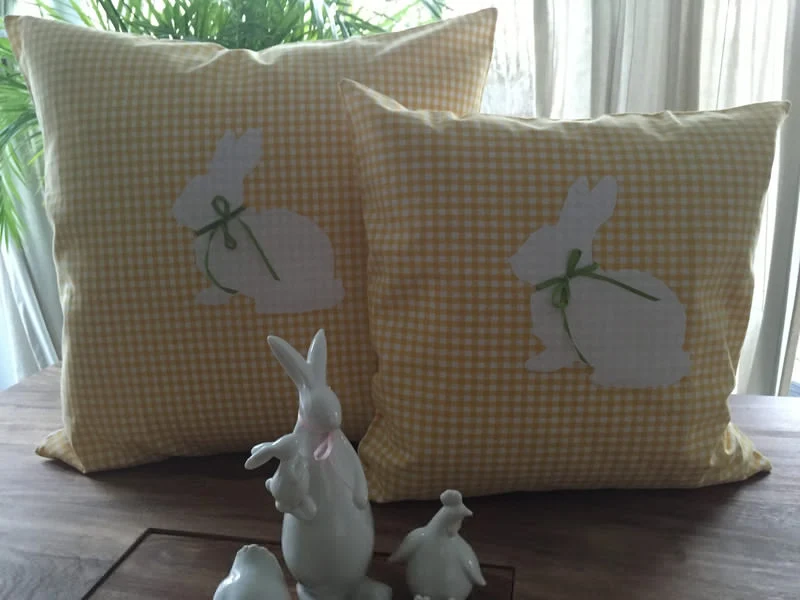 1 Landhausstill Kissenhülle, Kissenbezug, Osterkissen,Ostern gelb/weiß