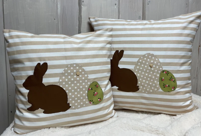 1 Landhausstill Kissenhülle, Kissenbezug, Osterkissen,Ostern beige/braun