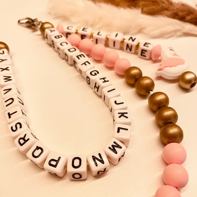 ABC & Rechenkette personalisiert Schwan rosa gold