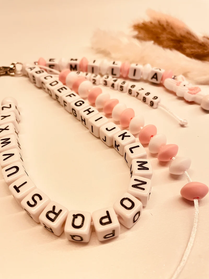 ABC & Rechenkette personalisiert Hase weiß rosa