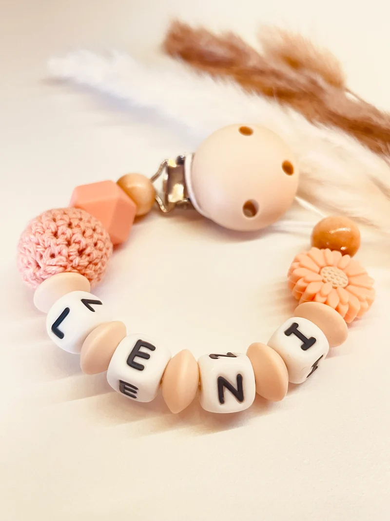 Schnullerkette Blume beige apricot