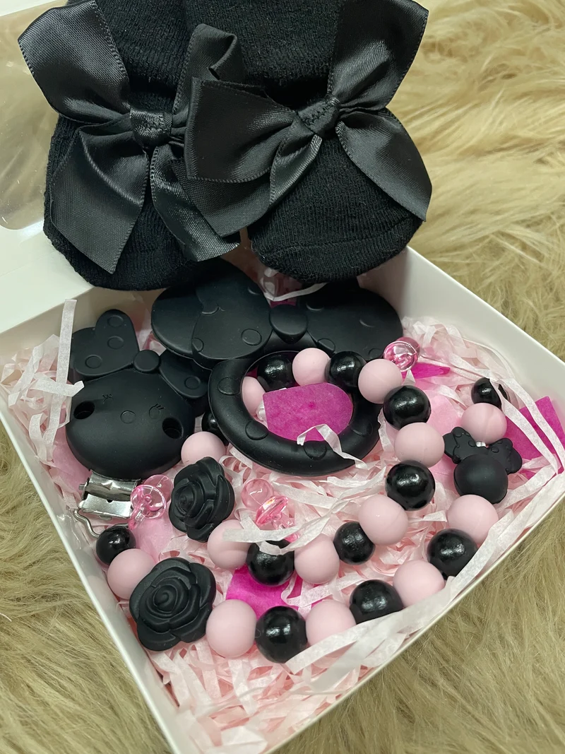 Geschenkbox klein schwarz rosa Maus 3-teilig
