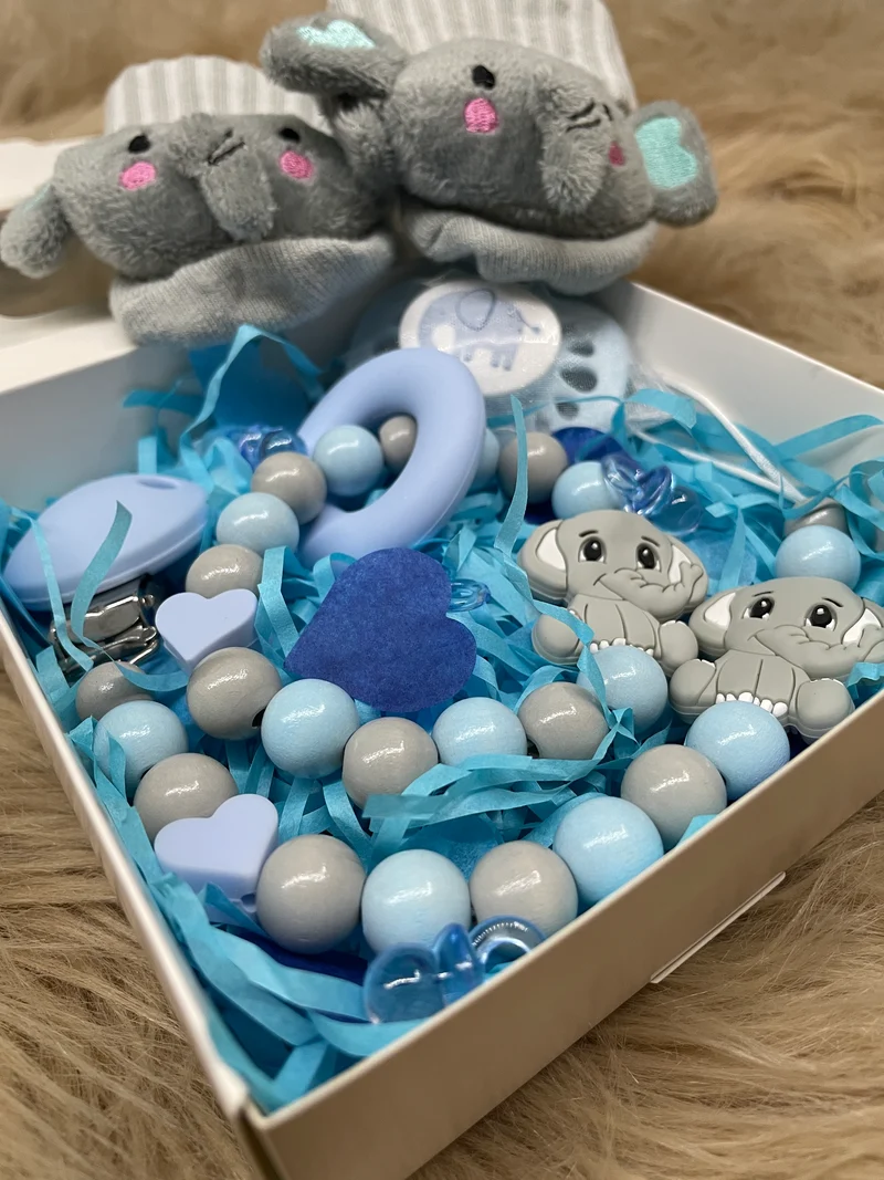 Geschenkbox klein blau grau Elefant 4-teilig