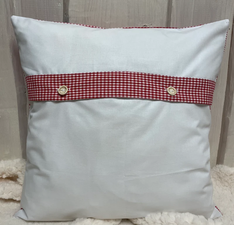 Patchwork Kissenhülle, Landhausstil Kissenbezug, rot/weiß 40x40cm.