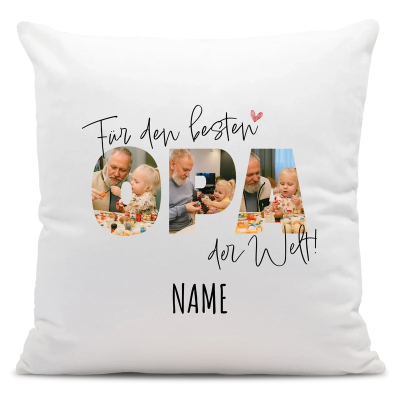 Personalisiertes Foto-Kissen - Für den besten OPA der Welt + Name - Geschenk für Großeltern