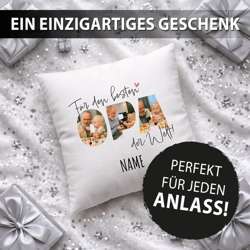Personalisiertes Foto-Kissen - Für den besten OPA der Welt + Name - Geschenk für Großeltern