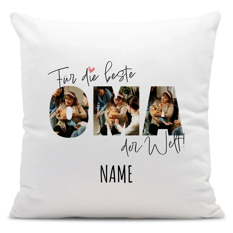 Personalisiertes Foto-Kissen - Für die beste OMA der Welt + Name - Geschenk für Großeltern