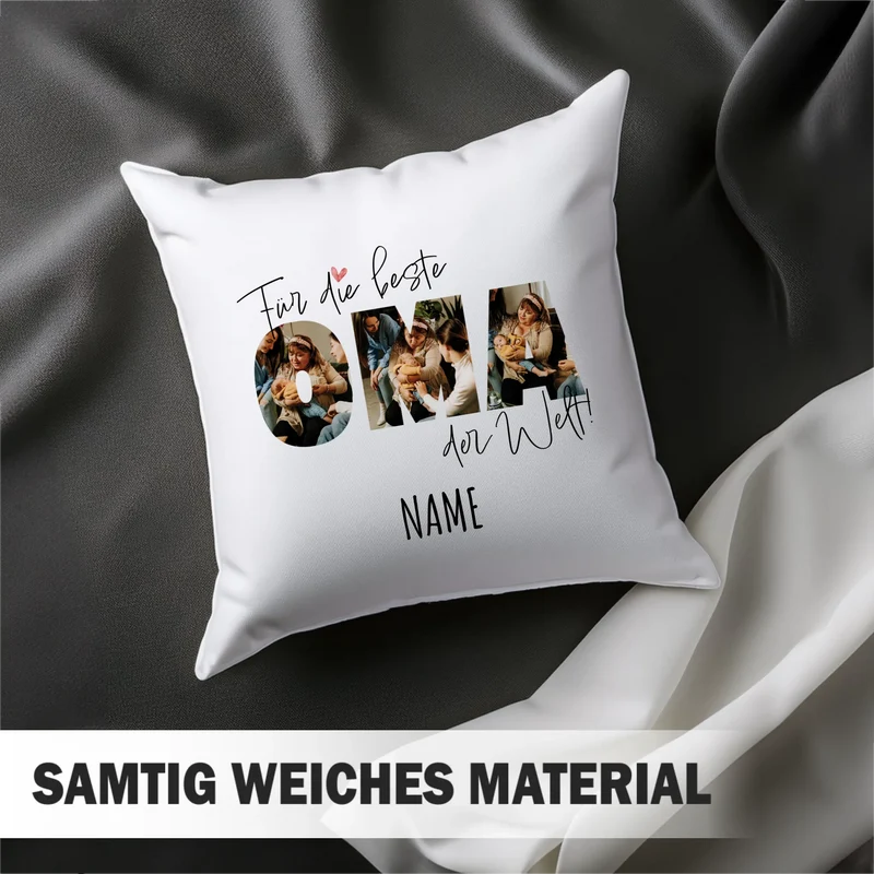 Personalisiertes Foto-Kissen - Für die beste OMA der Welt + Name - Geschenk für Großeltern